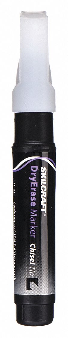 Dry Erase Marker Set: Black, Chisel, Capped, Eraser Not Included, Std, Non-Toxic, 12 PK