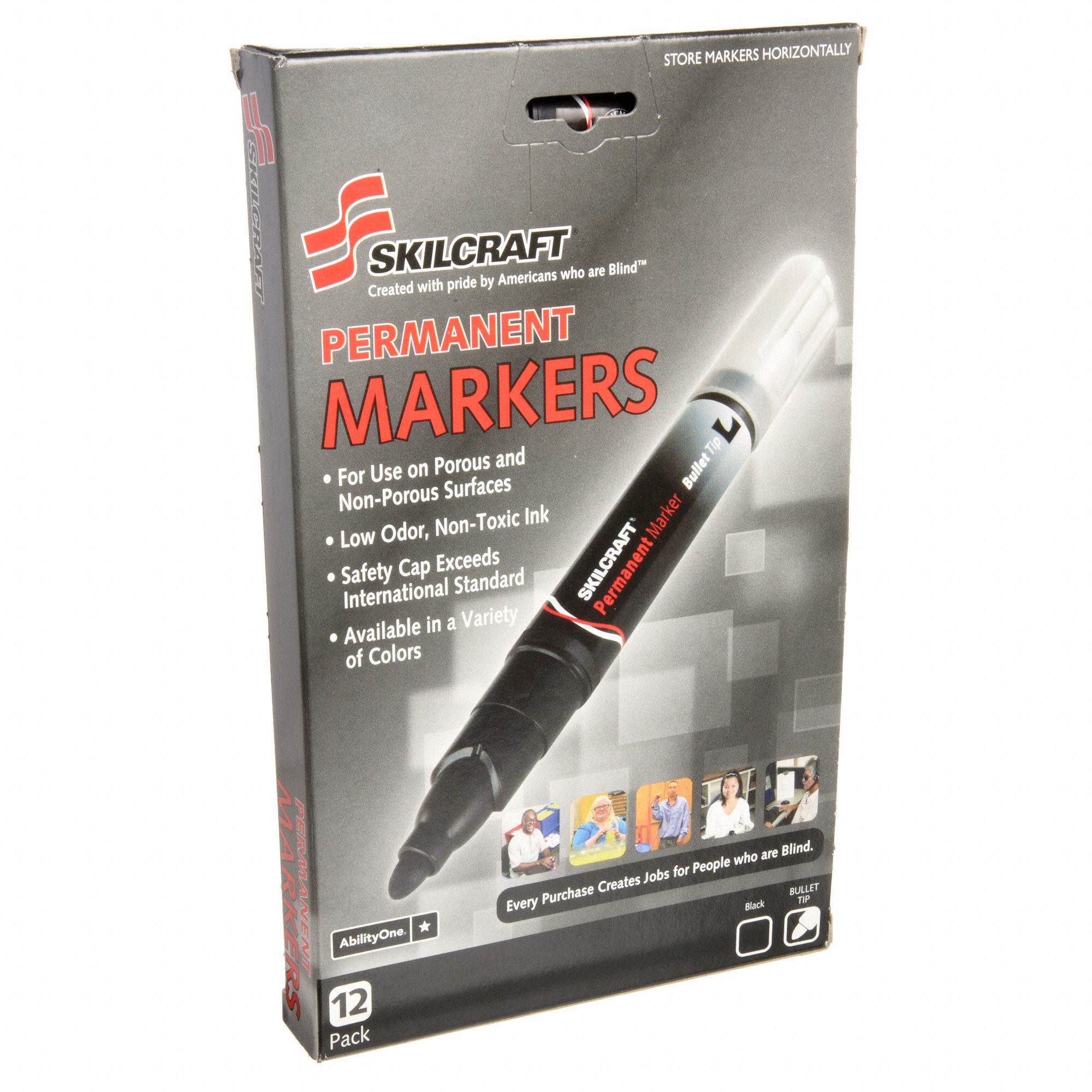 ABILITY ONE Permanent Marker, Black, Marker Tip Bullet, Barrel Type