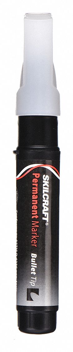 Permanent Marker: Black, Capped, Bullet, Permanent Ink, Single Tips, Wide, 12 PK