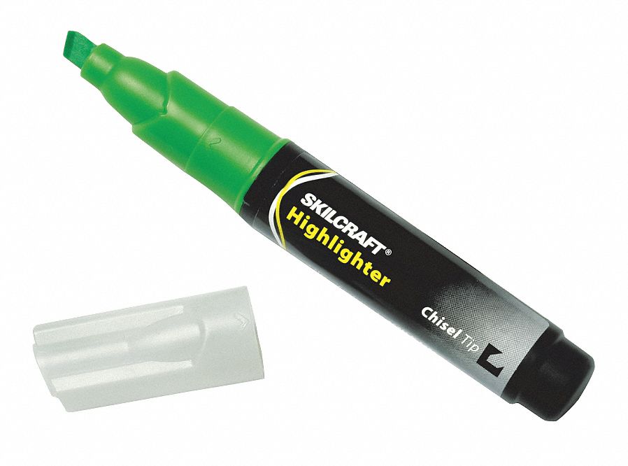 ABILITY ONE Highlighter, Marker Ink Color Green, Marker Tip Chisel