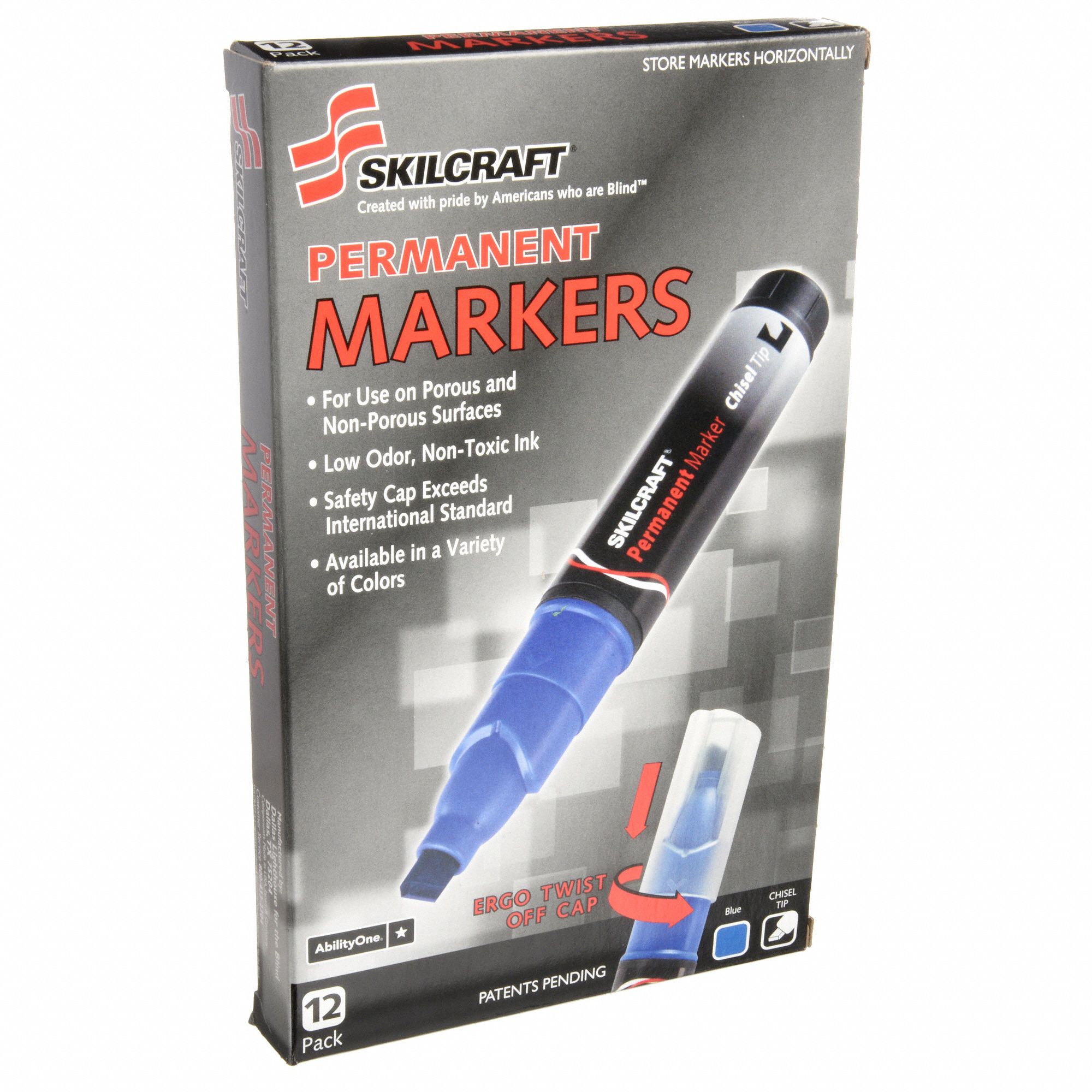 ABILITY ONE Permanent Marker, Blue, Marker Tip Chisel, Barrel Type Wide