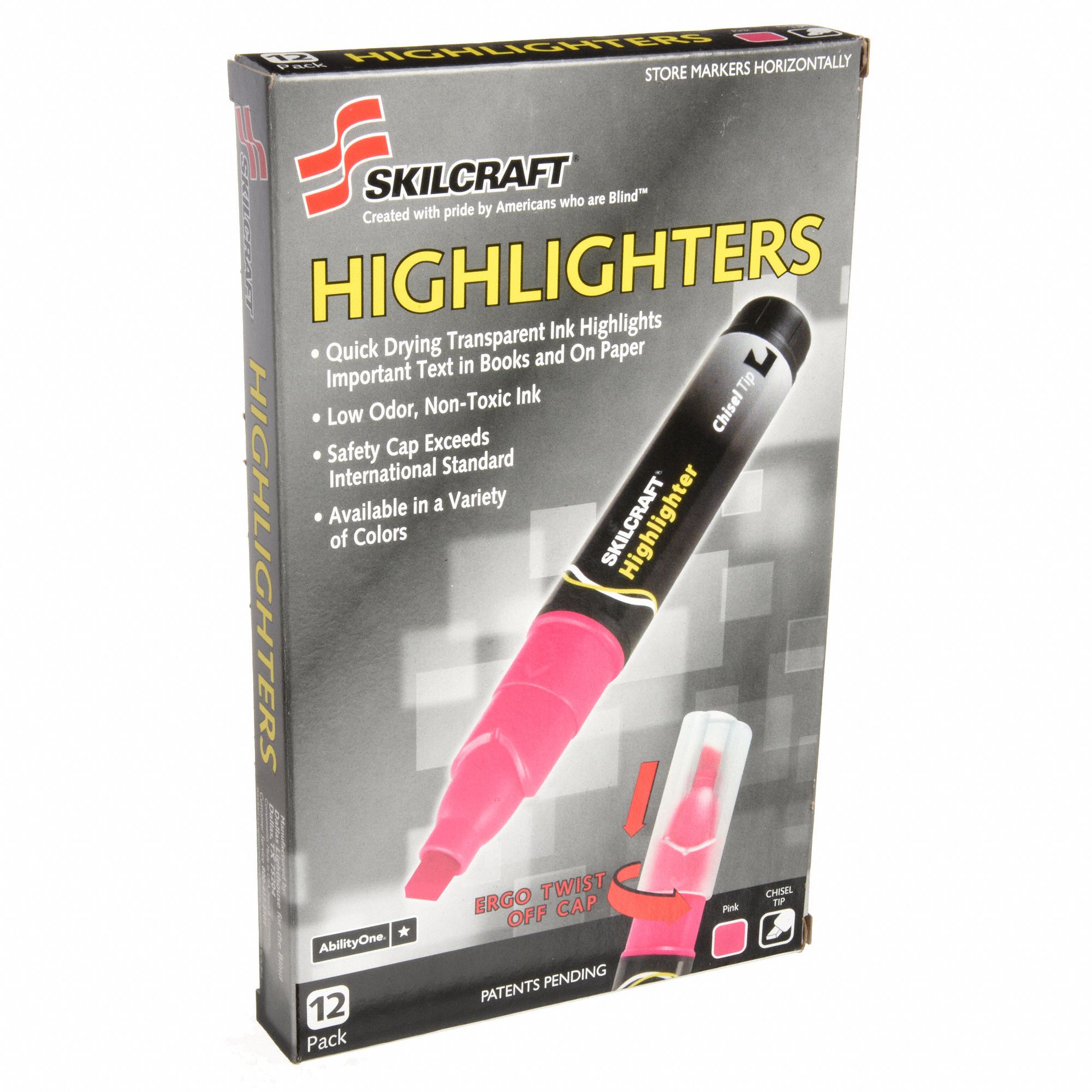 ABILITY ONE Highlighter, Marker Ink Color Pink, Marker Tip Chisel