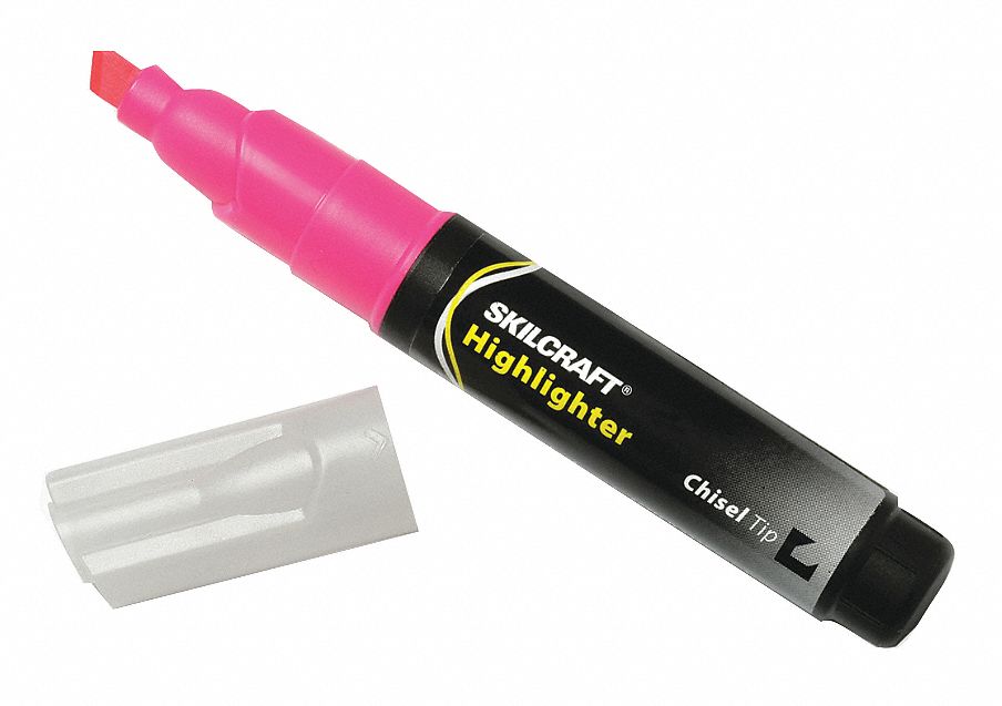 ABILITY ONE Highlighter: Chisel, Capped, Pink, Original, 12 PK - 52CE66 ...