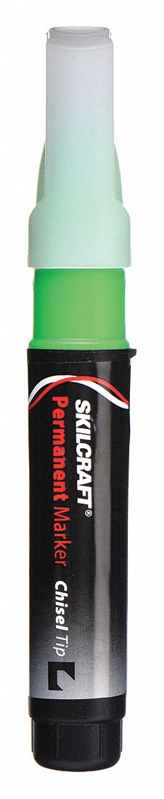 Permanent Marker: Green, Capped, Chisel, Permanent Ink, Single Tips, Std, 12 PK