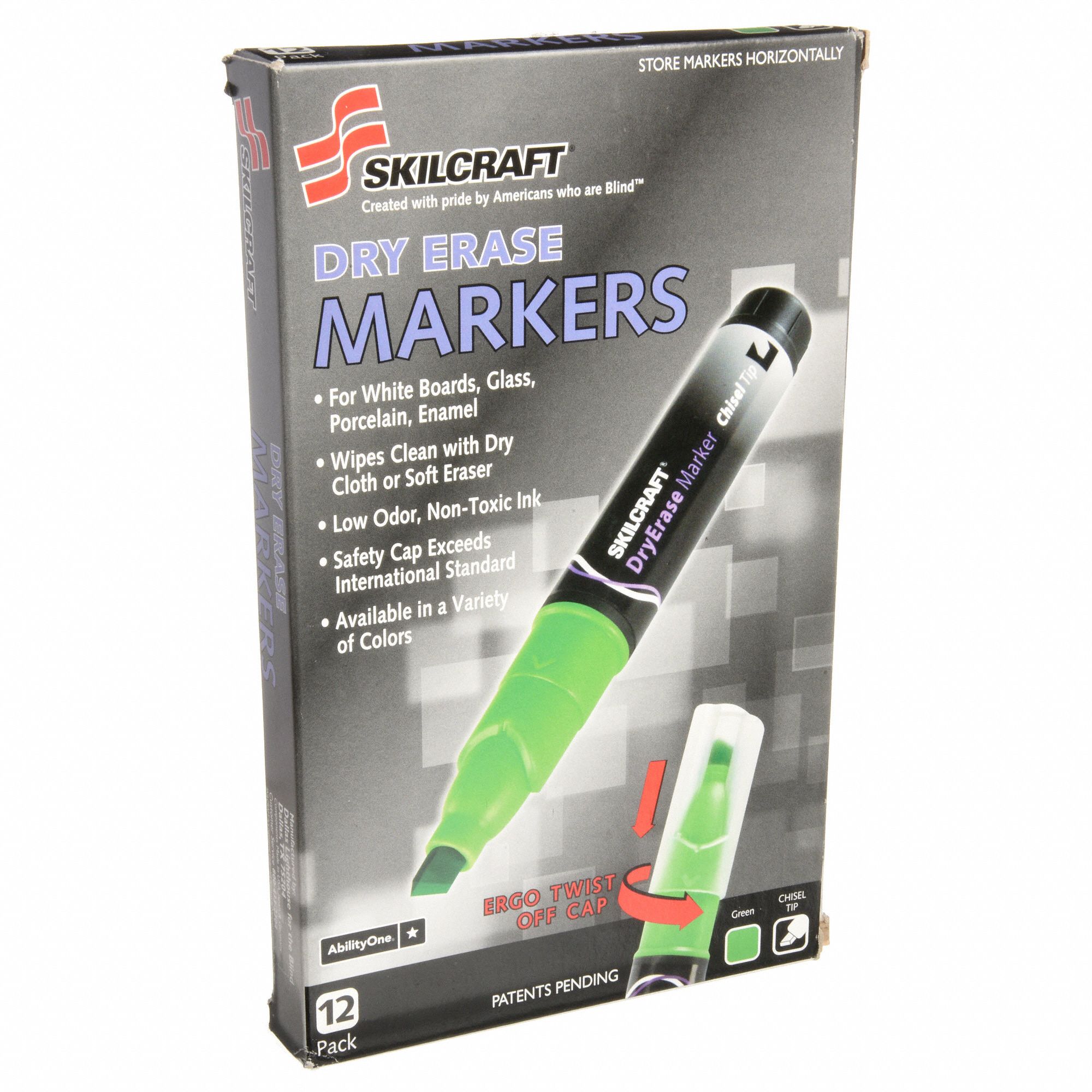 ABILITY ONE Dry Erase Markers, Chisel, Marker Cap Capped, Barrel Type