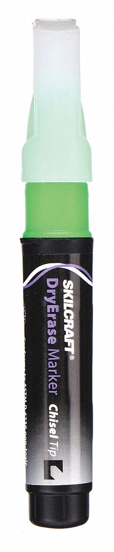 Dry Erase Marker Set: Green, Chisel, Capped, Eraser Not Included, Std, Non-Toxic, 12 PK