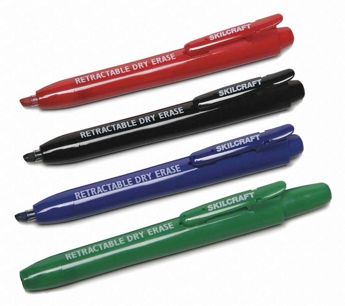 ABILITY ONE Dry Erase Markers, Chisel, Marker Cap Retractable, Barrel