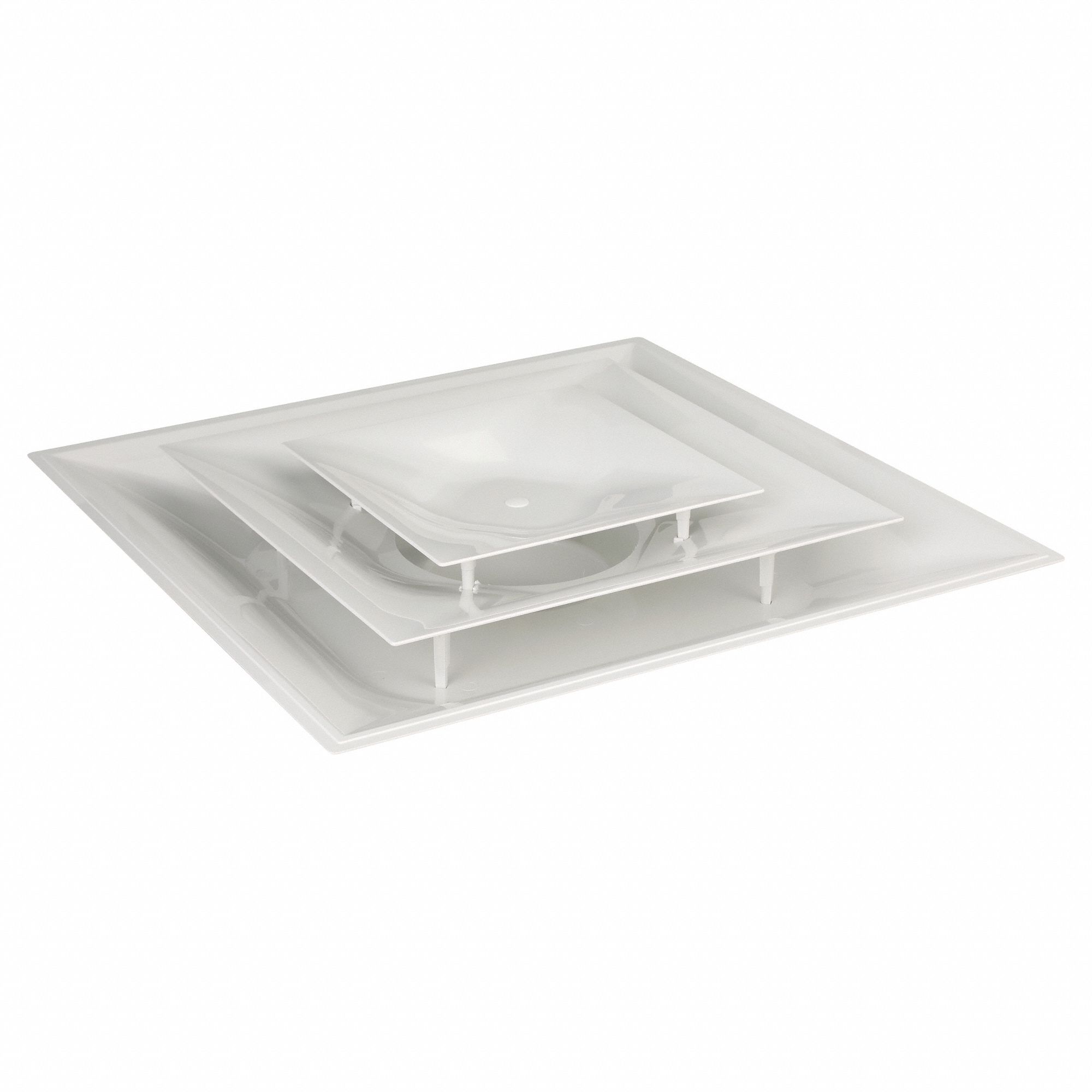 Diffuser: Ceiling, 23 3/4 in H, 23 3/4 in W, Lay-In, 6 in Duct, Plastic, Square Cone, White