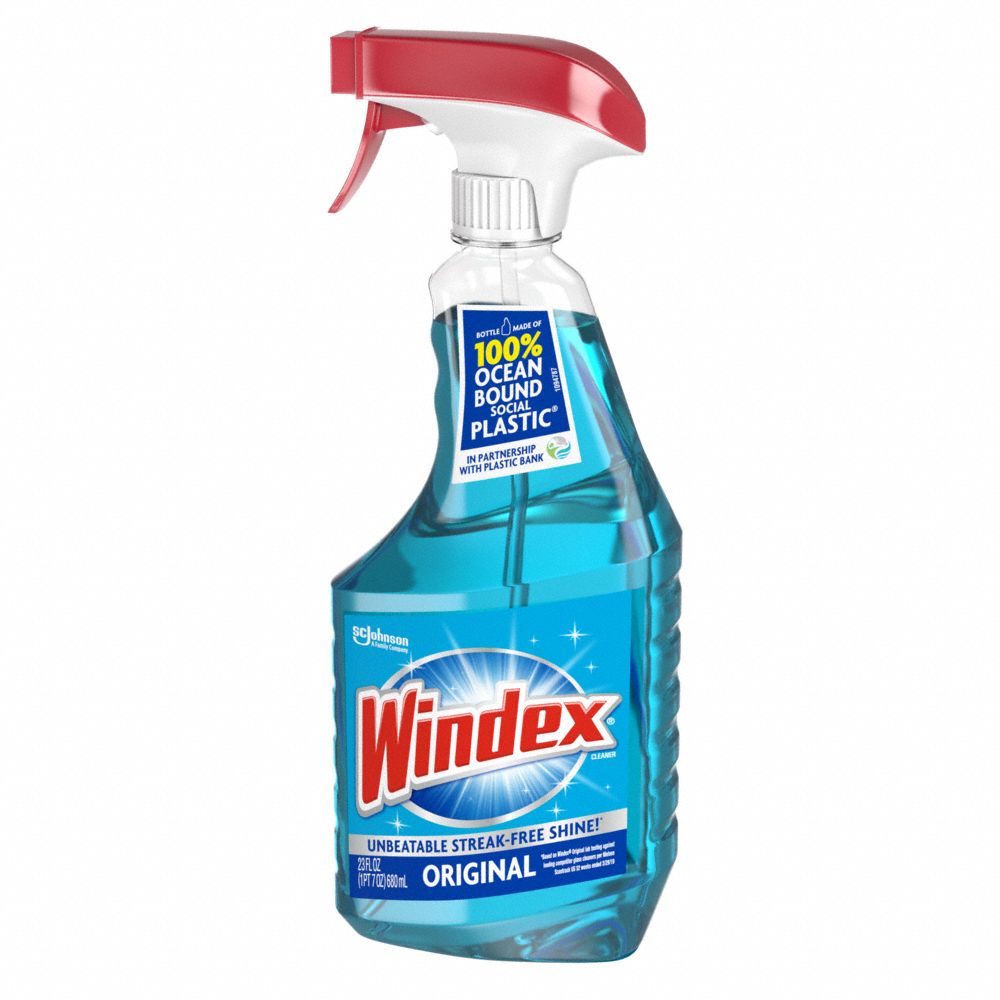 Glass Cleaner: Liquid, Trigger Spray Bottle, 23 oz, Unscented, 8 PK