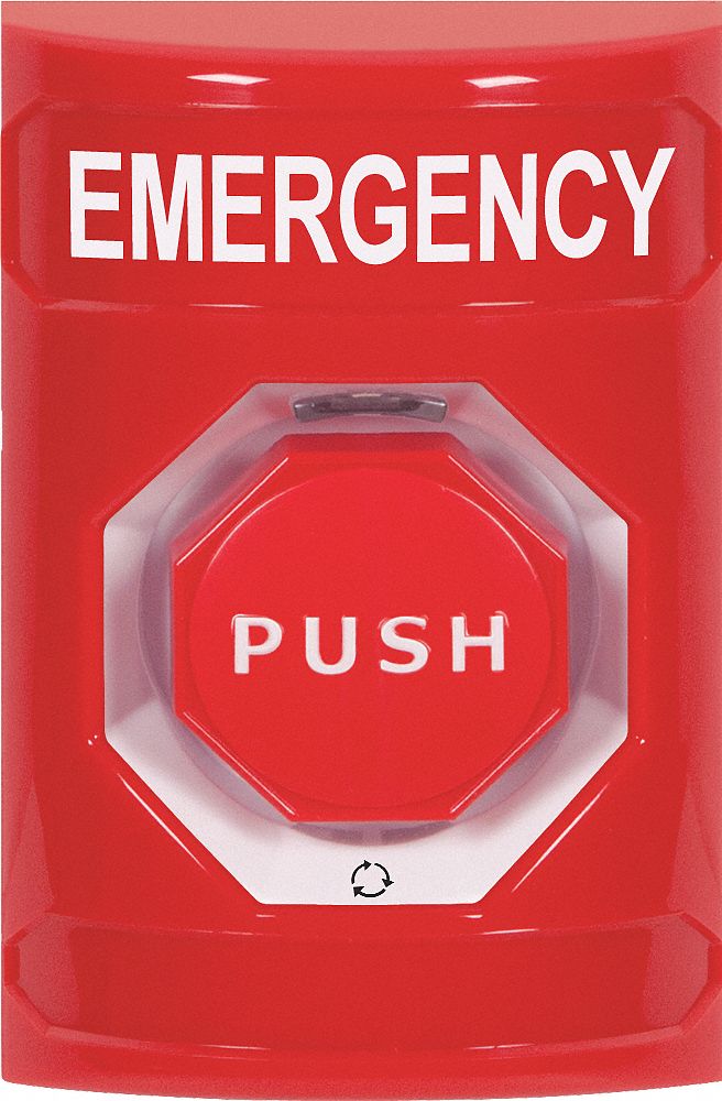 Exit Push Button: 4 7/8 in Ht, 3 3/16 in Dp, 3 1/4 in Wd, ADA Compliant, Red
