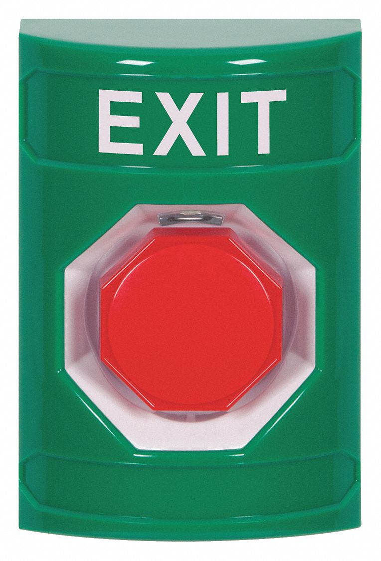 Exit Push Button: 4 7/8 in Ht, 3 3/16 in Dp, 3 1/4 in Wd, ADA Compliant