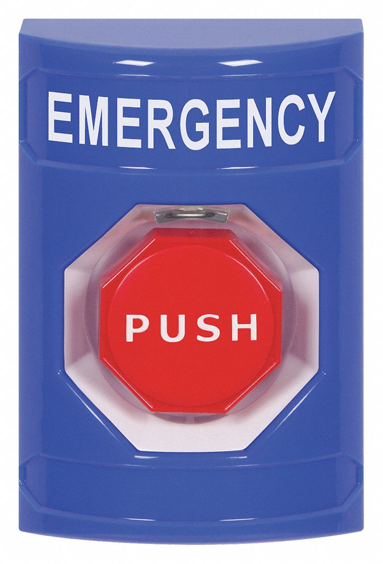 Exit Push Button: 4 7/8 in Ht, 3 3/16 in Dp, 3 1/4 in Wd, ADA Compliant, Blue