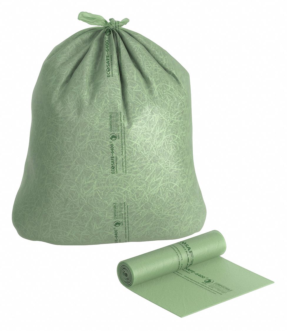 ECOSAFE6400, 35 gal Capacity, 33 in Wd, Compostable Trash Bags