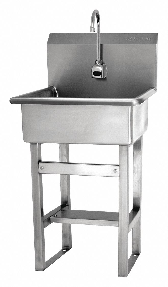 Hand Sink: 46 1/2 in Overall Ht, 20 in Bowl Lg, 9 in Bowl Dp, 0.5 gpm Flow Rate, Sensor