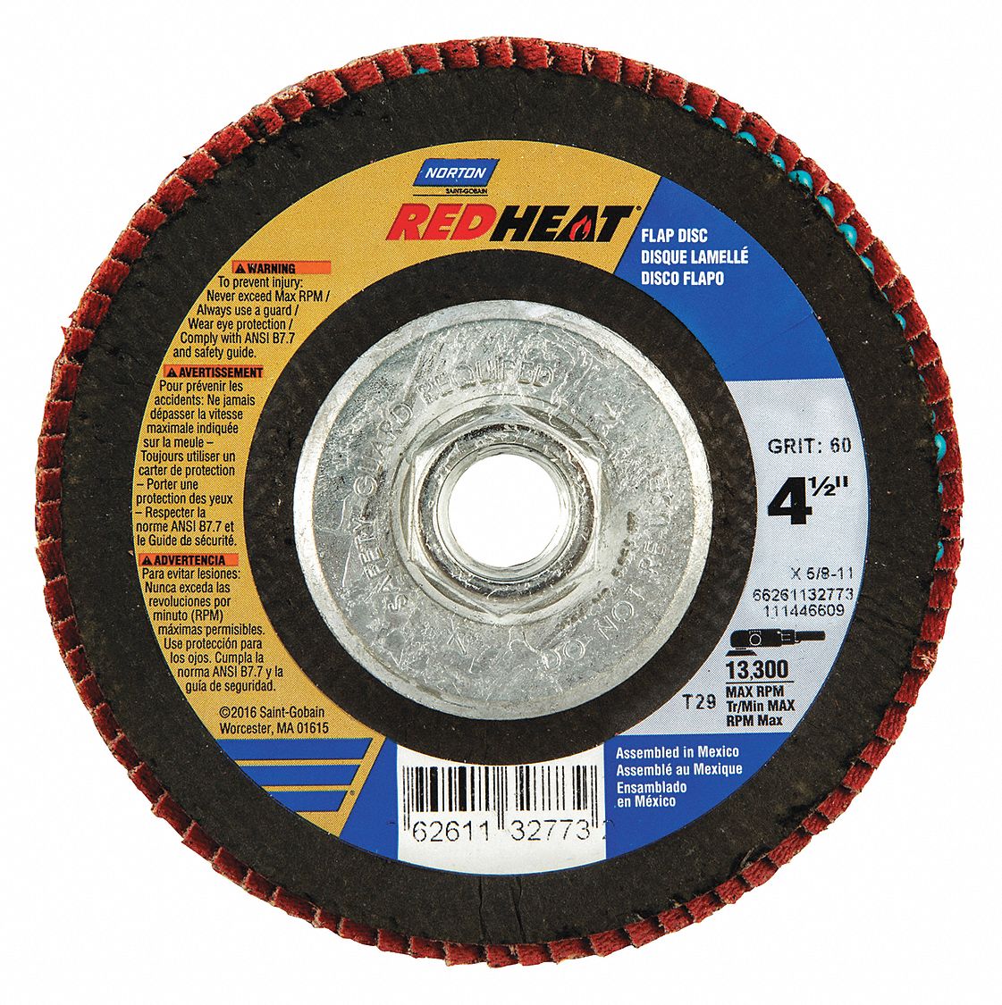 Type 29, Flap Disc, Ceramic, 4 1/2 in Disc Diameter, 80 Abrasive Grit
