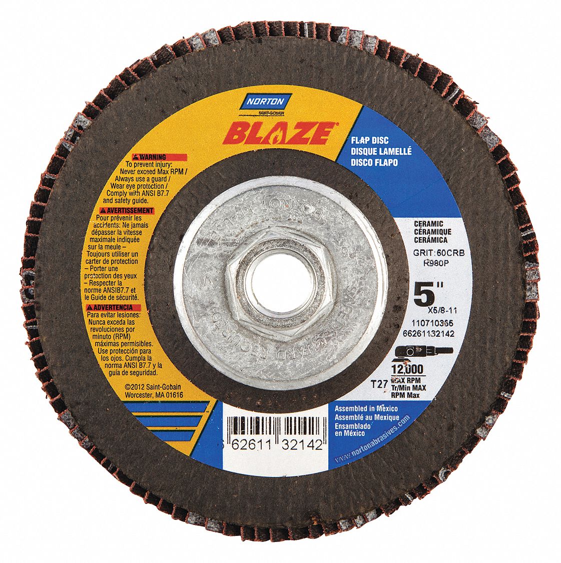 FLAP DISC, TYPE 27, 5 IN X ⅝