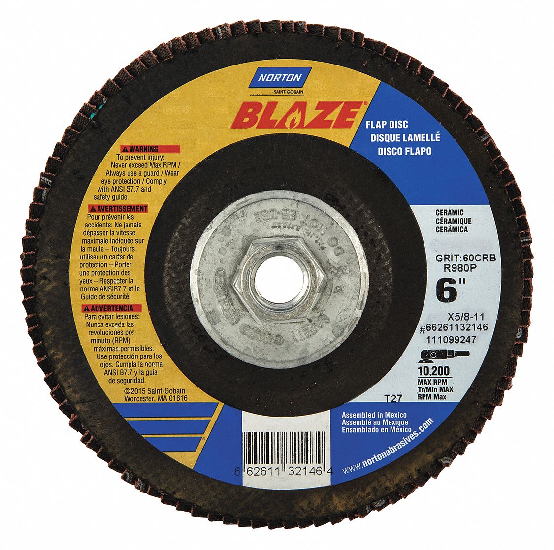 FLAP DISC, TYPE 27, 6 IN X ⅝