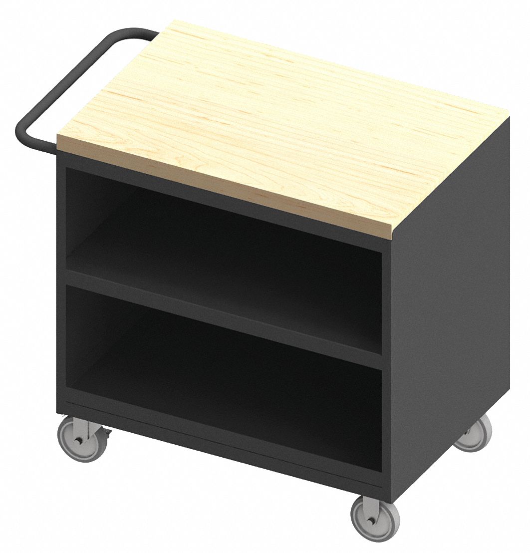Mobile Cabinet Workbench: 36 in x 24 in, Butcher Block, 1, 200 lb Overall Load Capacity