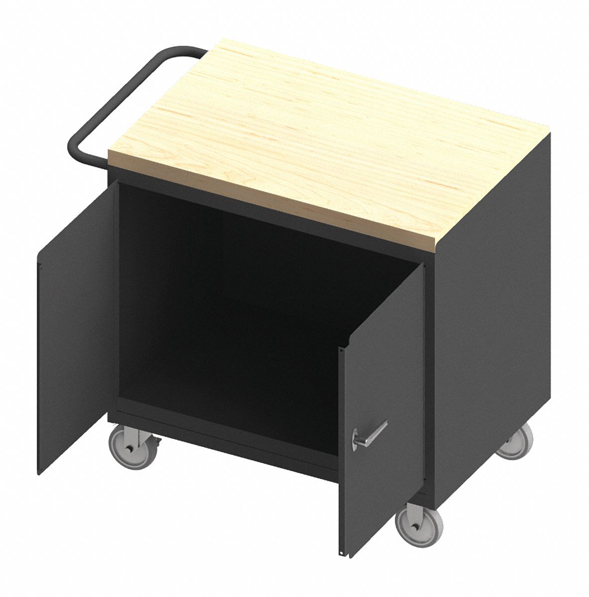Mobile Cabinet Workbench: 36 in x 24 in, Butcher Block, 1, 200 lb Overall Load Capacity