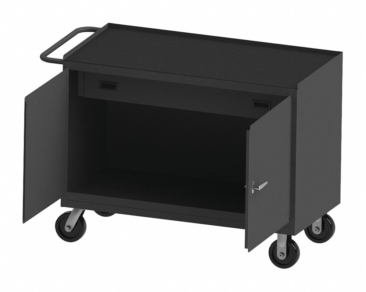 Mobile Cabinet Workbench: 48 in x 24 in, Rubber, 3, 600 lb Overall Load Capacity, Gray