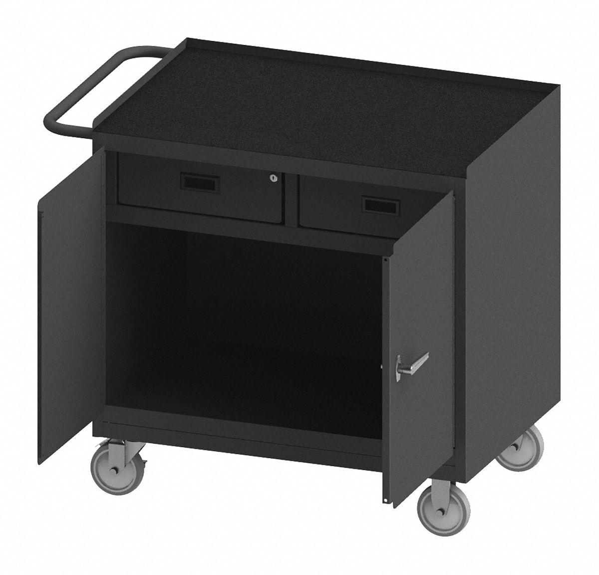 Mobile Cabinet Workbench: 36 in x 24 in, Rubber, 1, 200 lb Overall Load Capacity, Gray