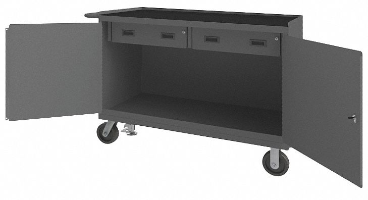 MOBILE CABINET WORKBENCH, 48 IN X 24 IN, RUBBER, 3,600 LB OVERALL LOAD CAPACITY, GREY