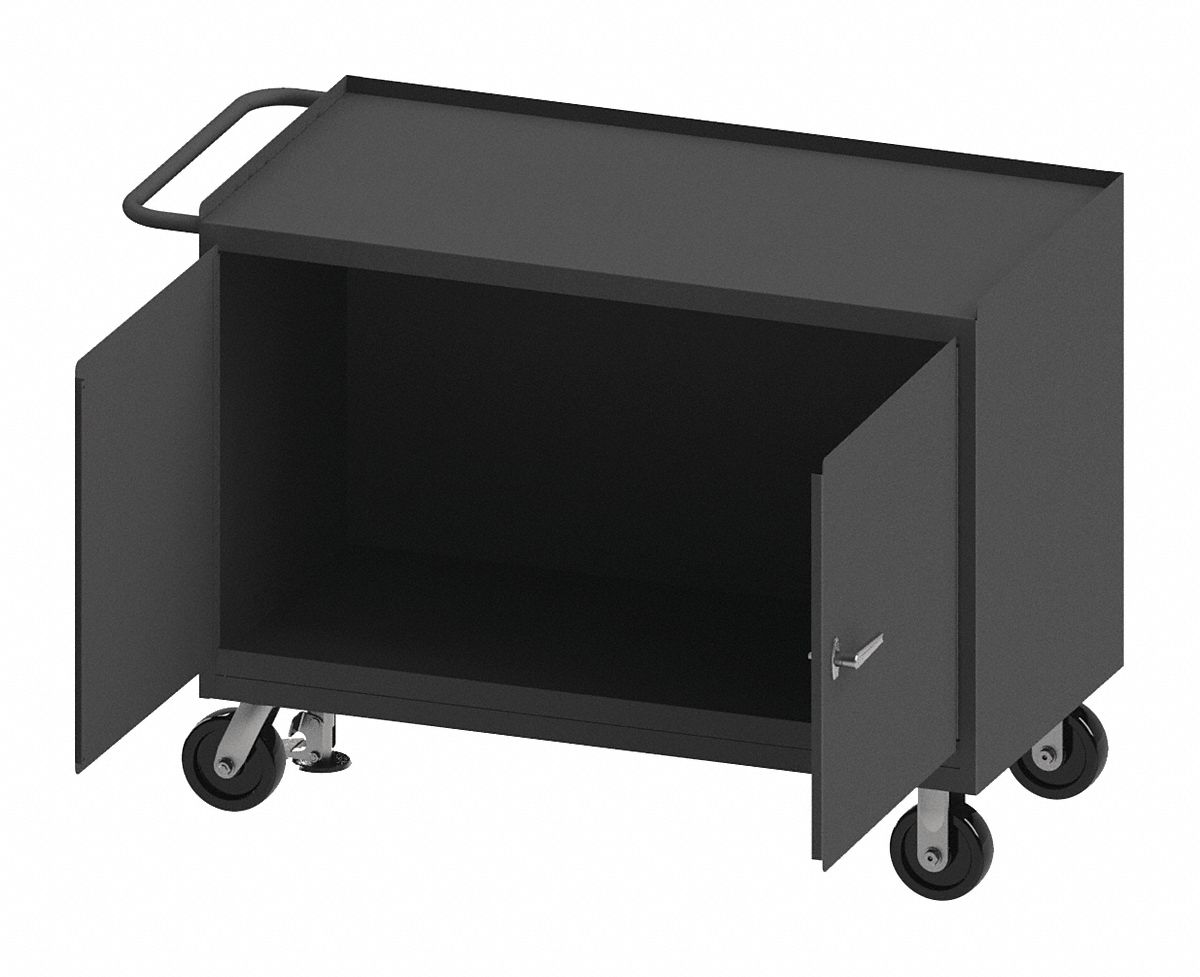Mobile Cabinet Workbench: 48 in x 24 in, Steel, 3, 600 lb Overall Load Capacity, Gray
