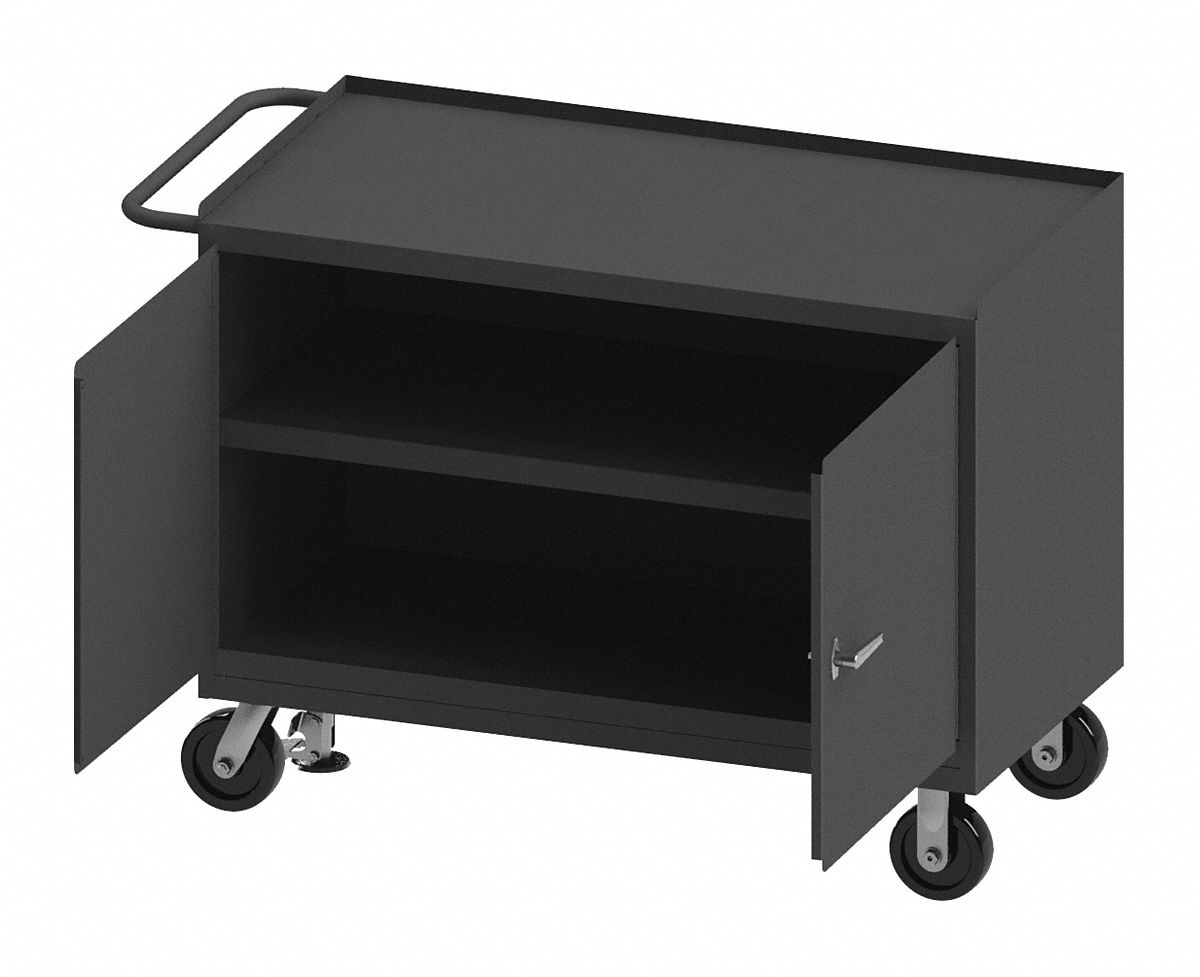 Mobile Cabinet Workbench: 48 in x 24 in, Steel, 3, 600 lb Overall Load Capacity, Gray