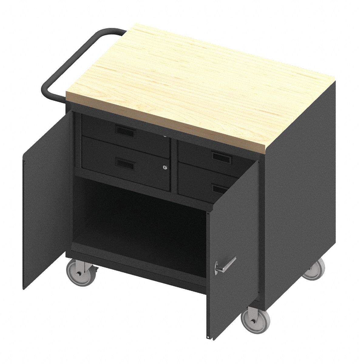 Mobile Cabinet Workbench: 36 in x 24 in, Butcher Block, 1, 200 lb Overall Load Capacity