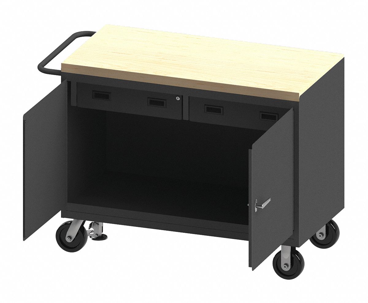 Mobile Cabinet Workbench: 48 in x 24 in, Butcher Block, 1, 200 lb Overall Load Capacity