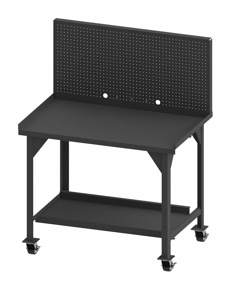 Workbench with Panel: Fixed Ht, Steel, 48 in x 30 in, 4, 000 lb Overall Load Capacity