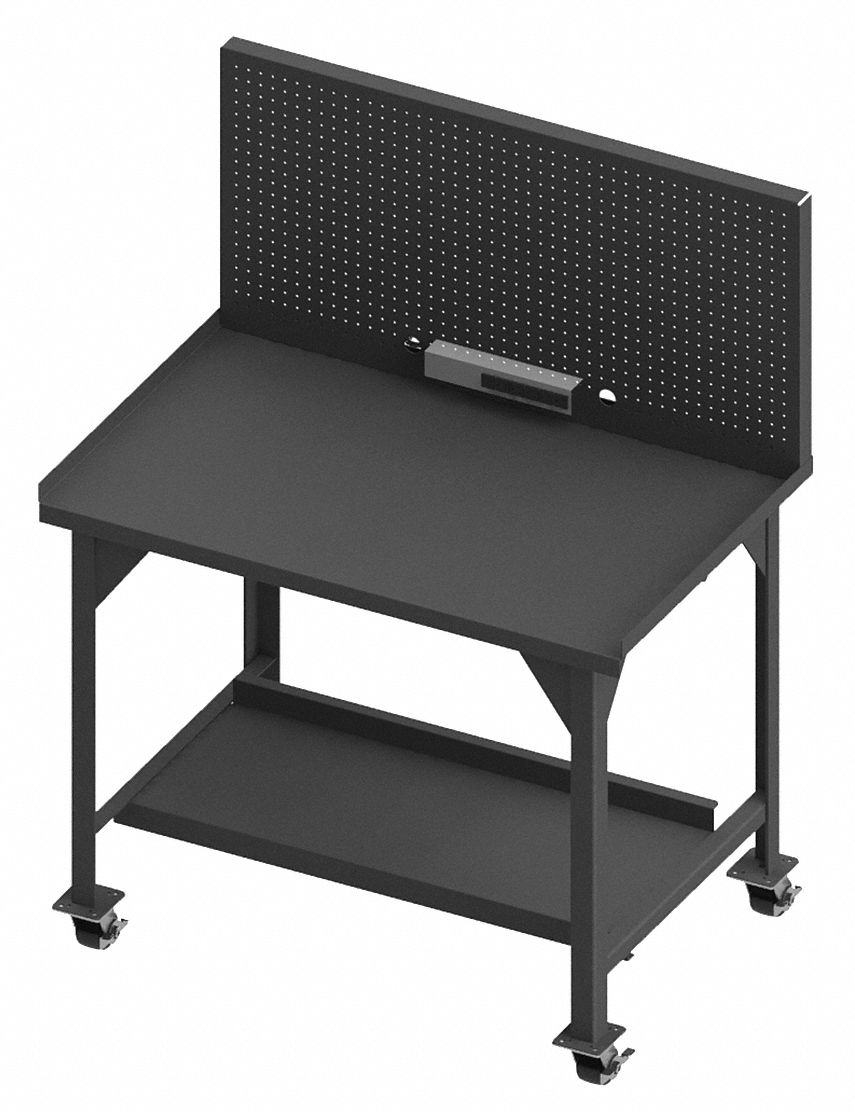 Workbench with Panel: Fixed Ht, Steel, 48 in x 30 in, 4, 000 lb Overall Load Capacity