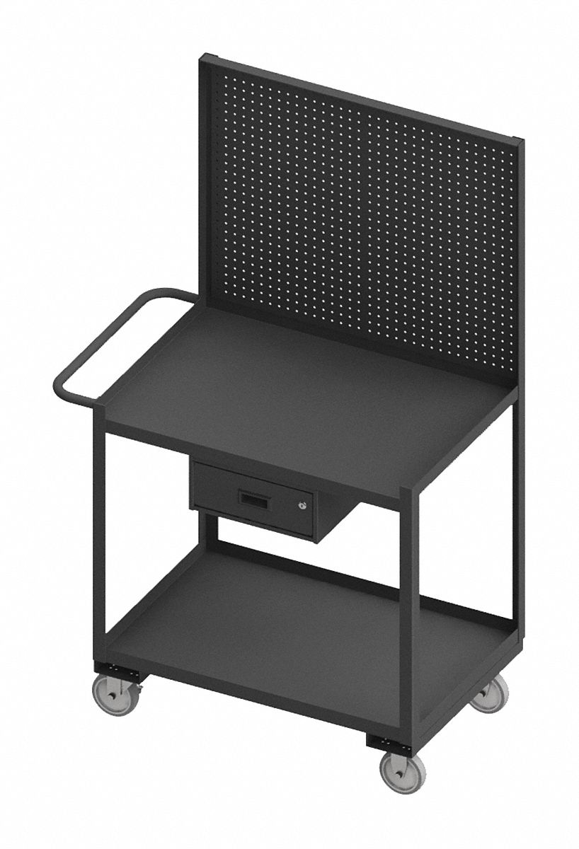 STEEL MOBILE WORKSTATION WITH PEGBOARD STORAGE, 1,200 LB LOAD CAPACITY, 36 IN X 24 IN