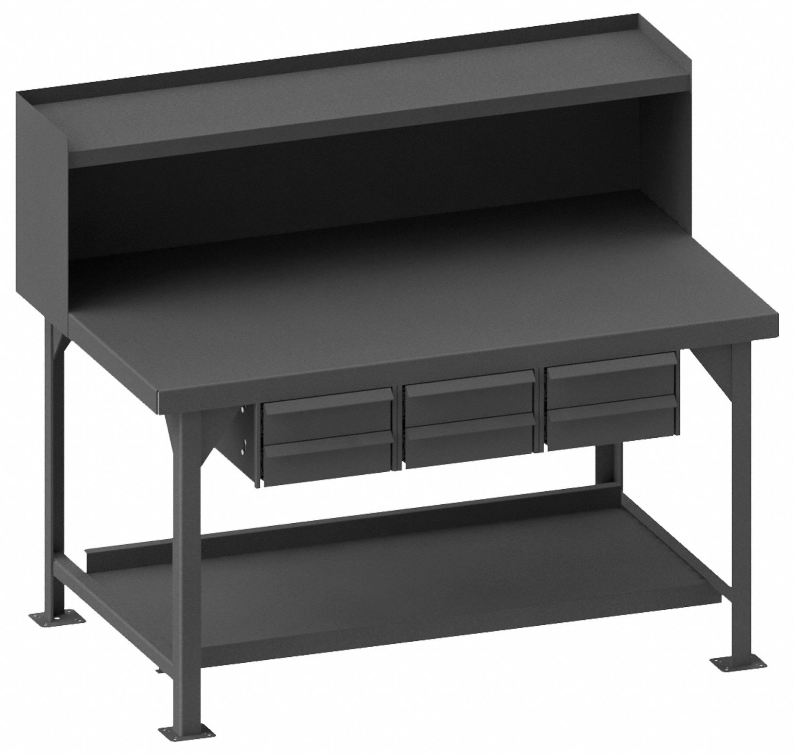 WORKBENCH WITH RISER, FIXED H, STEEL, 60 IN X 36 IN, 12,000 LB OVERALL LOAD CAPACITY