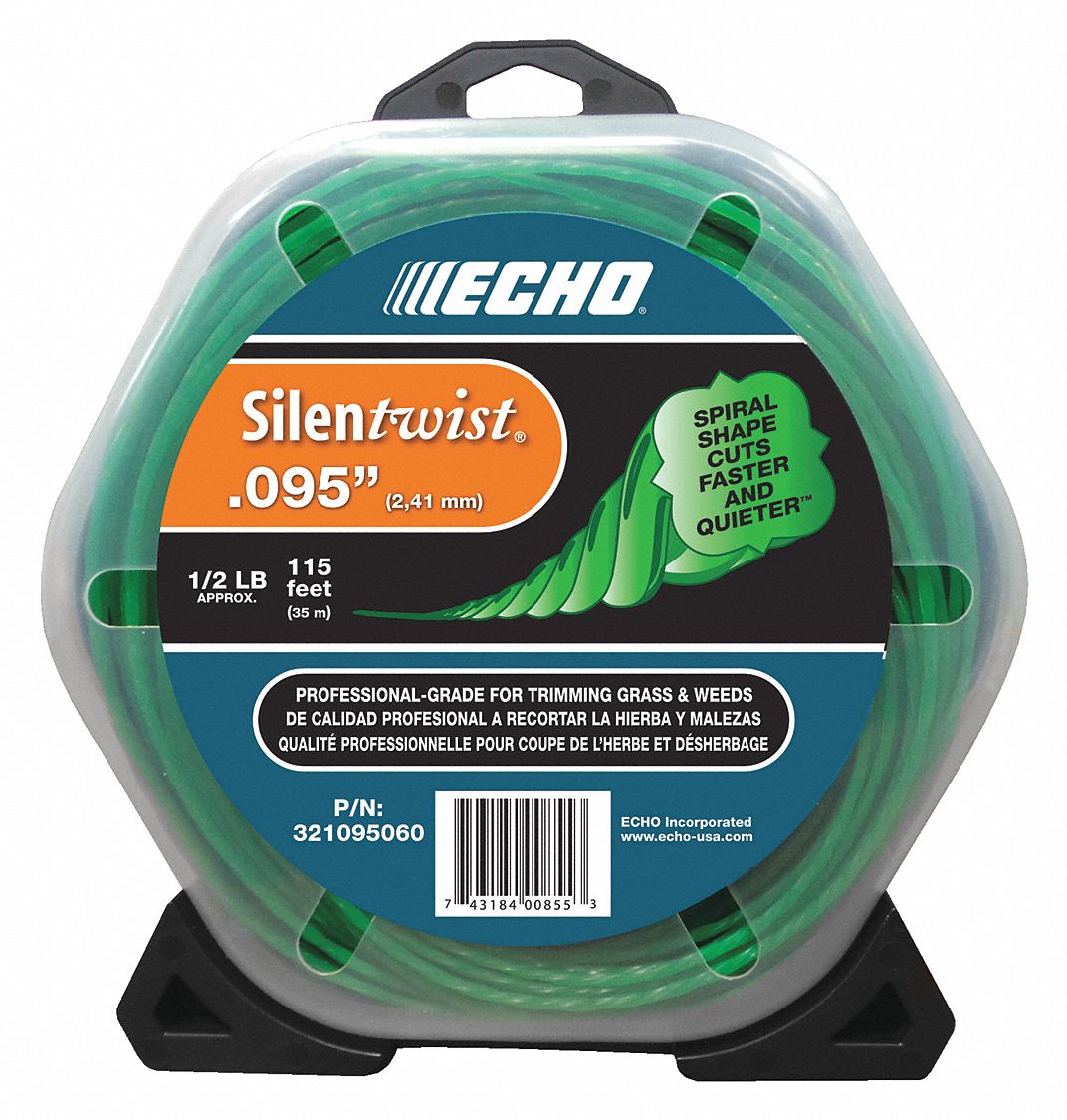 ECHO, Nylon, 0.095 in Dia, String Trimmer Line 52DD69321095060