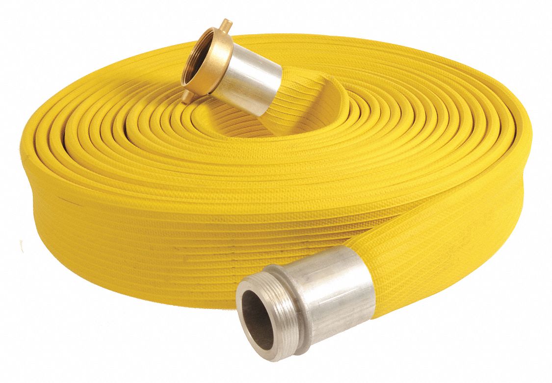 WATER DISCHARGE HOSE, 1½ IN HOSE ID, 50 FT HOSE LENGTH, 250 PSI, YELLOW, FNPSM X MNPSM