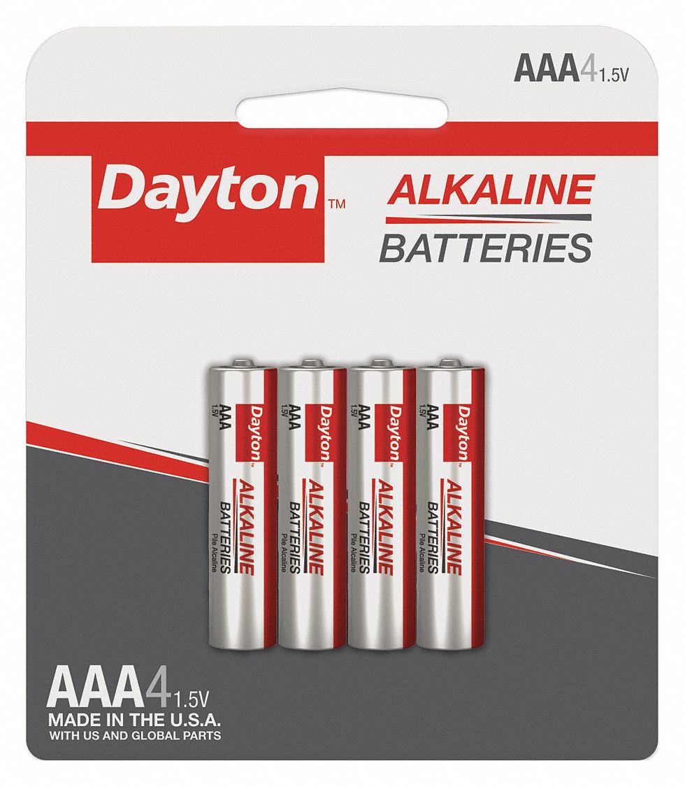DAYTON Dayton, AAA Battery, Alkaline, Everyday, 1.5V DC, PK 4 52EG76