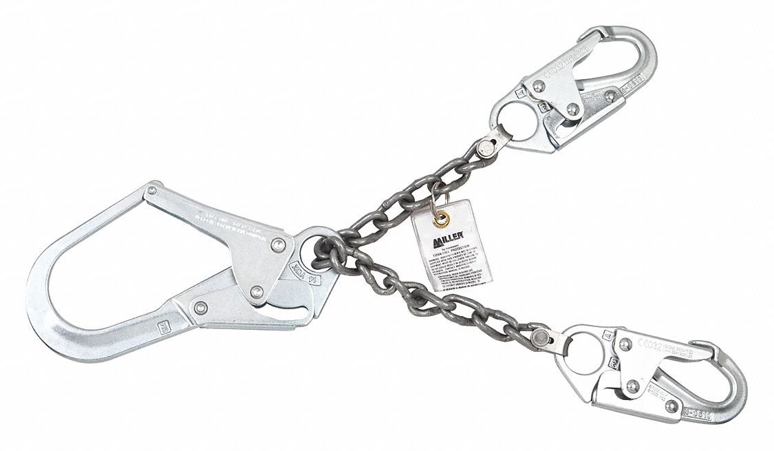 POSITIONING LANYARD, STEEL REBAR HOOK, STEEL SNAP HOOK, 24 IN L, 310 LB CAPACITY