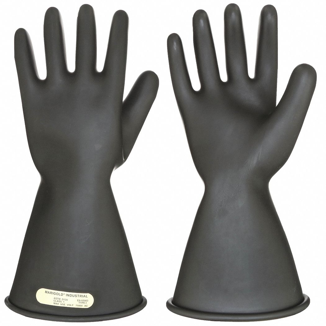 MARIGOLD Electrical Insulating Gloves, Voltage Class Class 1, Black, 7500V AC / 11,250V DC, 1 PR