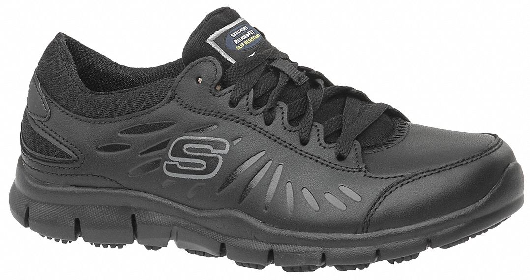 SKECHERS Athletic Shoe, 9, Wide, Women's, Black, Plain Toe Type, 1 PR ...