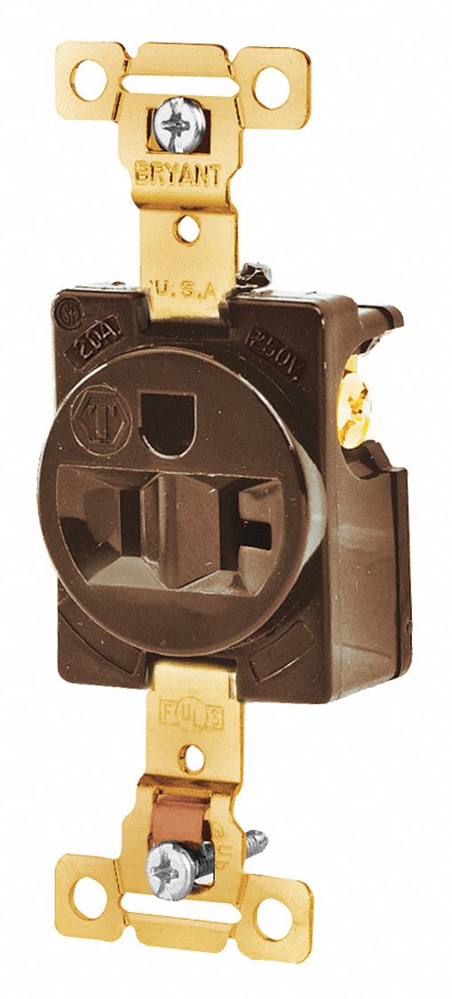 RECEPTACLE, SINGLE, 5-20R, 125V AC, 20 A, BROWN, 2 POLE/3 WIRE, SCREW TERMINALS