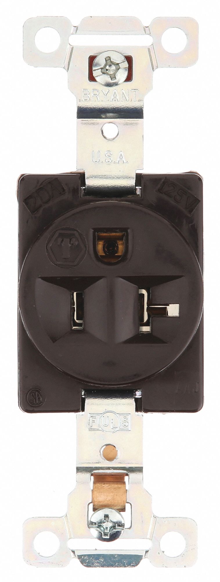 PRISE, SIMPLE, 2 PÔLES/3 FILS, NYLON, 125 V CA, 20 A, BORNES À VIS, 5-20R, 1 HP, 12 AWG, BRUN