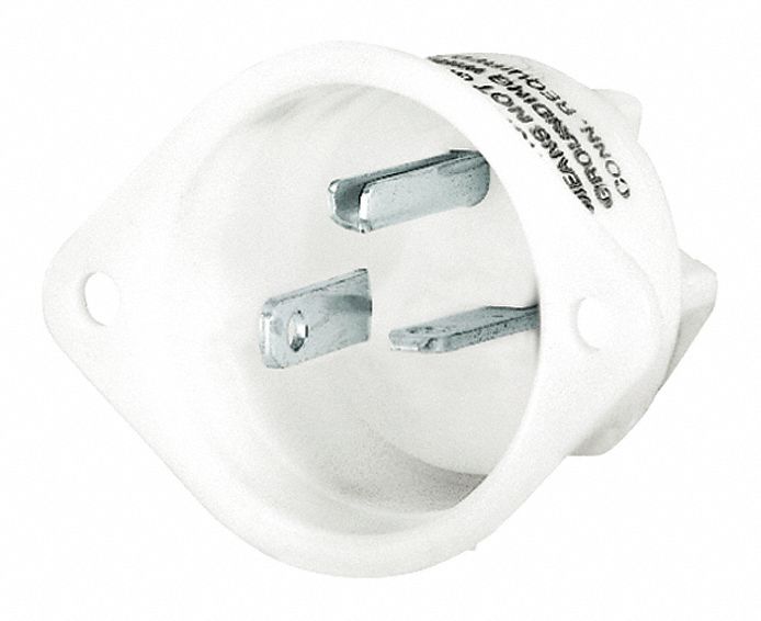 Flanged Inlet: 6-20P, 20 A, 250V AC, 2 Poles, White, Screw Terminals