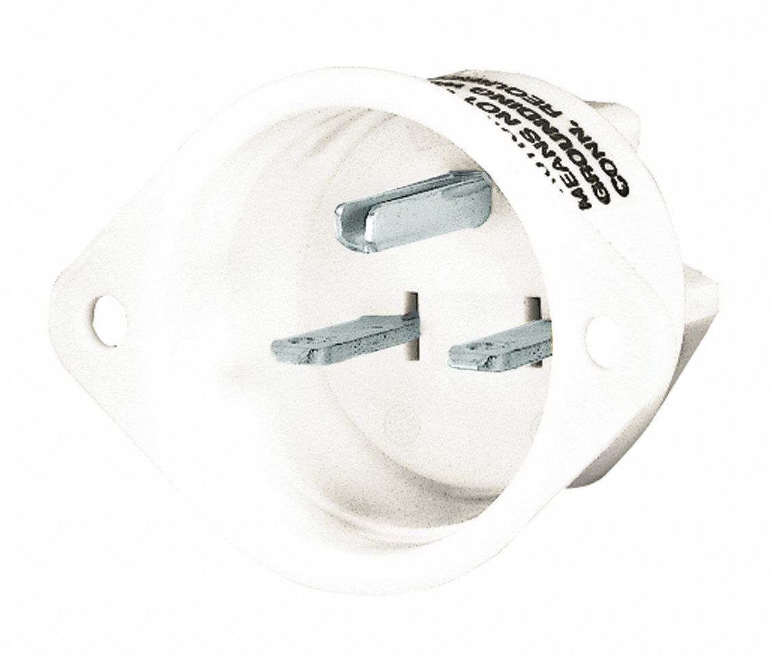 Flanged Inlet: 6-15P, 15 A, 250V AC, 2 Poles, White, Screw Terminals