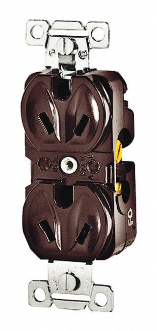 RECEPTACLE, DUPLEX, BROWN, 7-15R, 15 A, 277V AC, 2 POLE/3 WIRE, SCREW TERMINALS