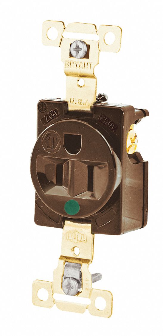Receptacle: Single, 5-15R, 15 A, 125V AC, Brown, 2 Pole / 3 Wire Poles & Wires