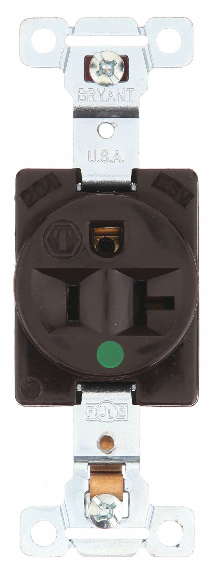 Receptacle: Single, 5-20R, 20 A, 125V AC, Brown, 2 Pole / 3 Wire Poles & Wires