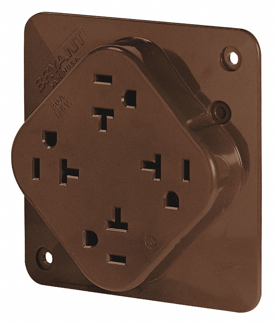 BRYANT Receptacle Commercial, Quad, Flush Mount, 20 A, 125V AC, NEMA 5