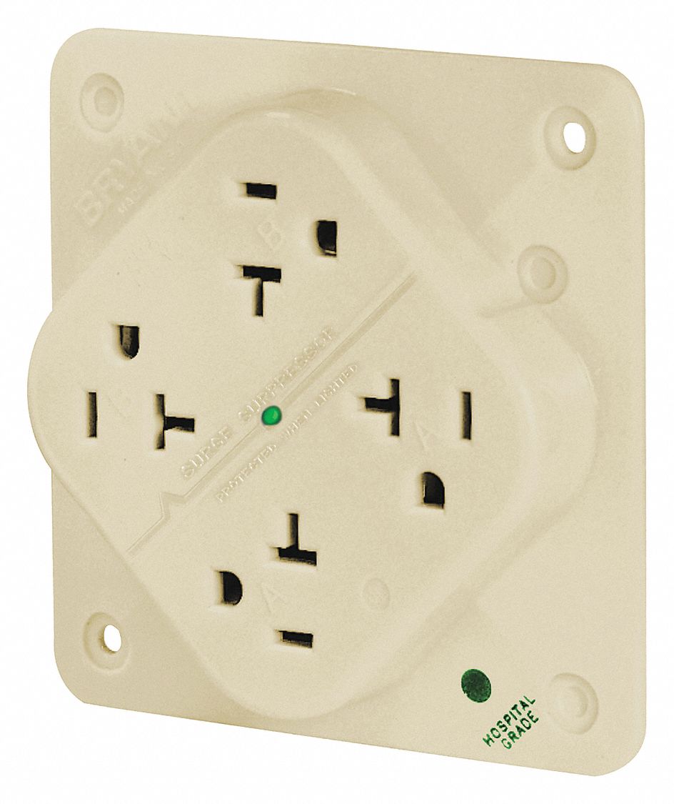 RECEPTACLE, QUAD, 5-20R, 20 A, 125V AC, IVORY, 2 POLE/3 WIRE POLES AND WIRES