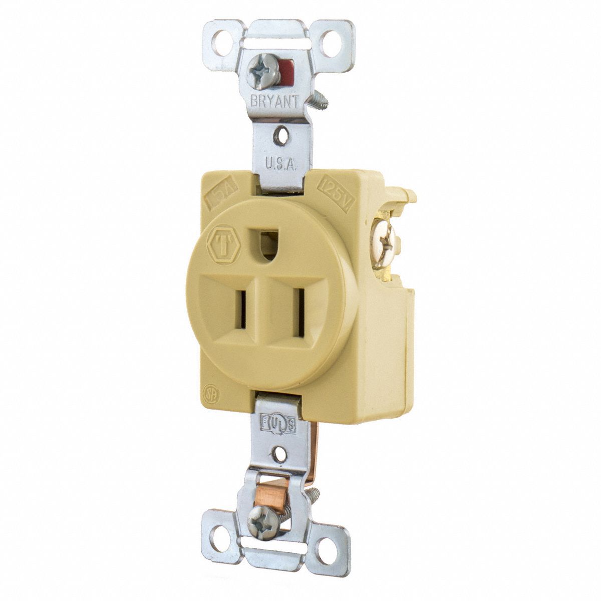 RECEPTACLE, SINGLE, IVORY, 5-15R, 15 A, 125V AC, 2 POLE/3 WIRE, SCREW TERMINALS